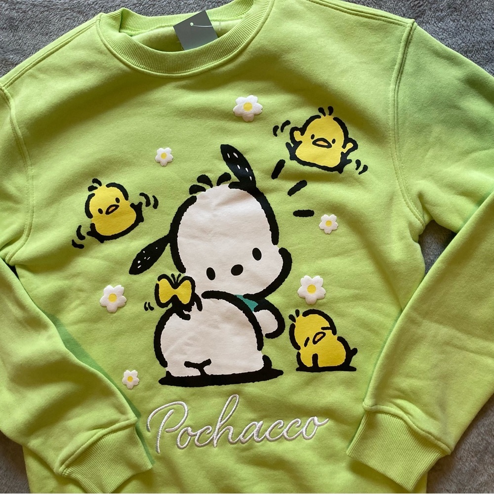 Sanrio Pochacco Dog‎ Sweatshirt in Lime Green | Embroidered | NWT - Picture 6 of 7